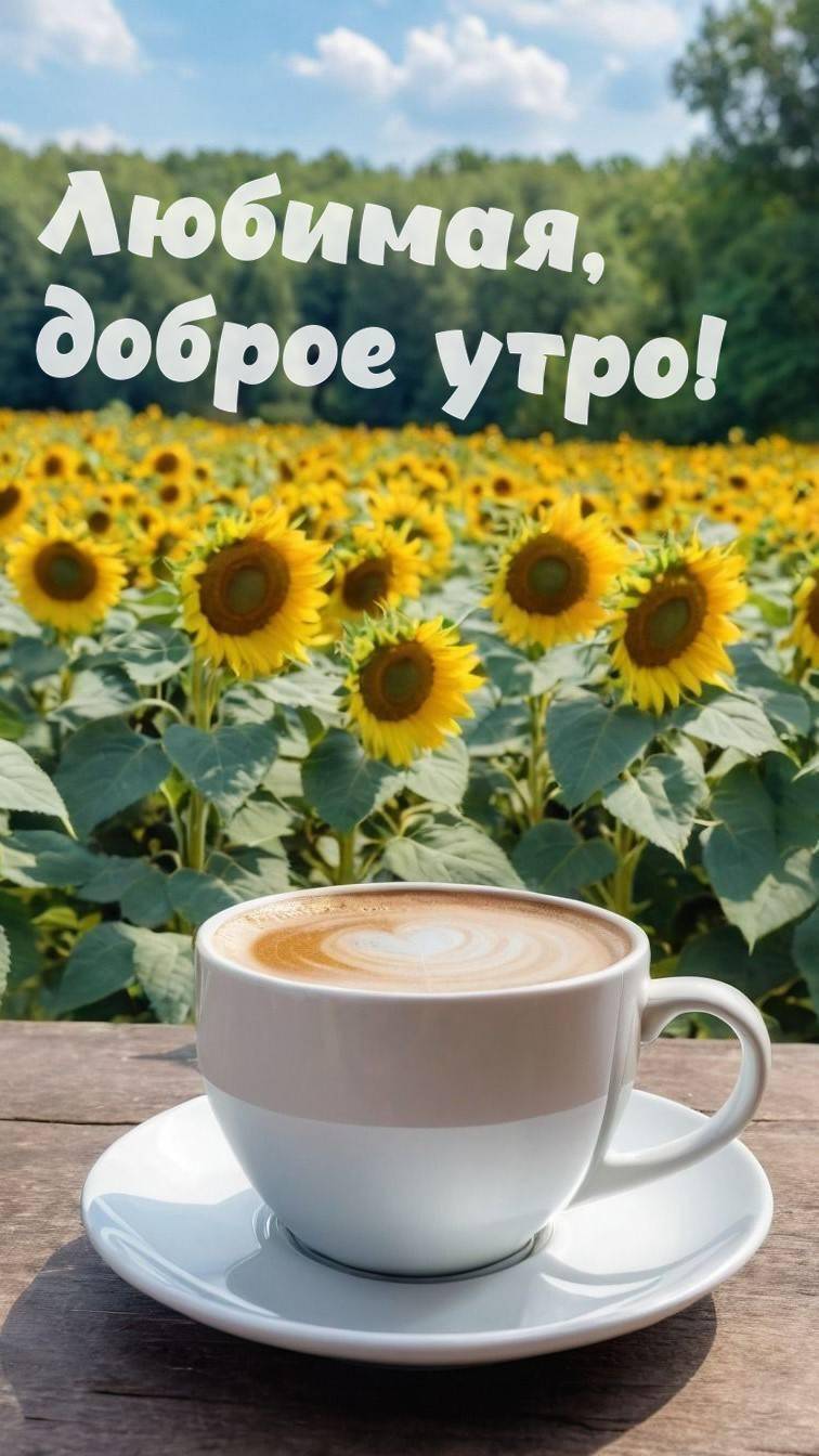 Утро, большая кружка кофе с рисунком на пенке на столе
