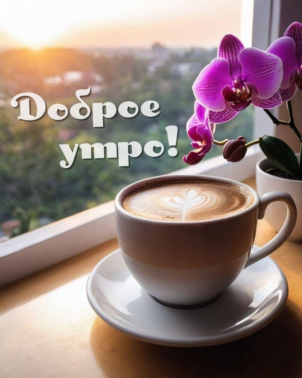 Утро, чашка кофе с латте-артом в виде сердца