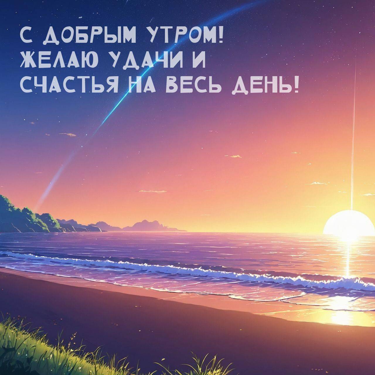 Утро, красивый пейзаж с океаном и закатом