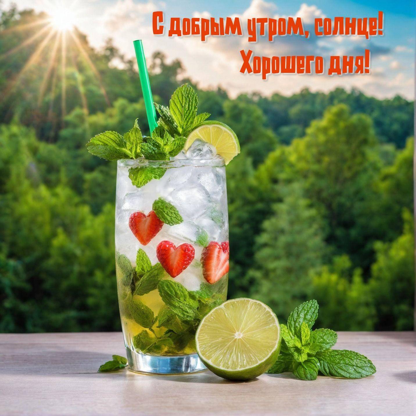 Утро, освежающий напиток с клубникой, мятой и лаймом в бокале