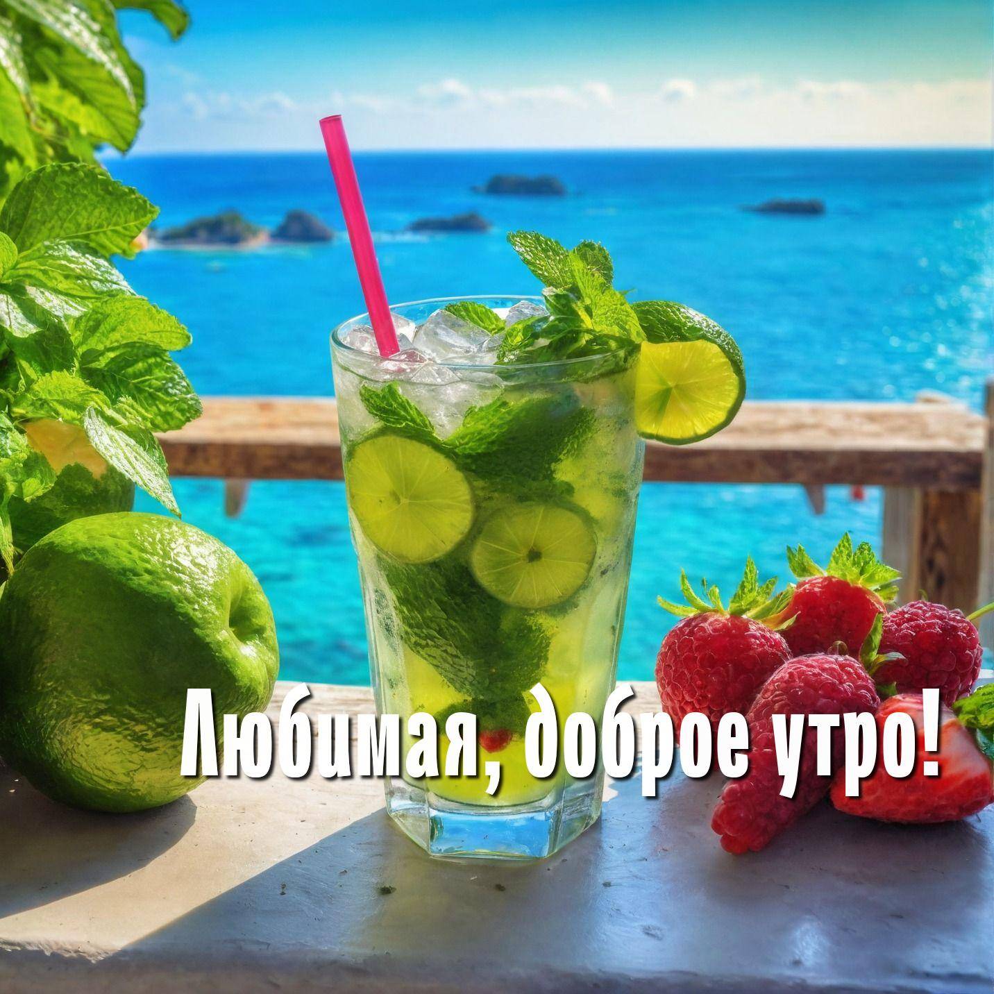 Утро, свежий напиток с лаймом, мятой и льдом.