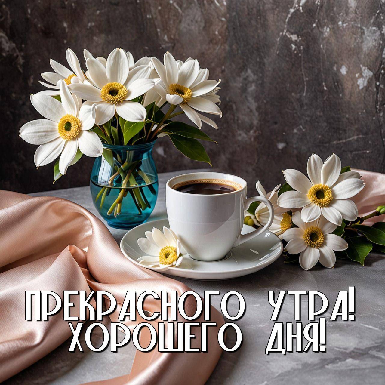 Утро, белая чашка кофе на серой поверхности