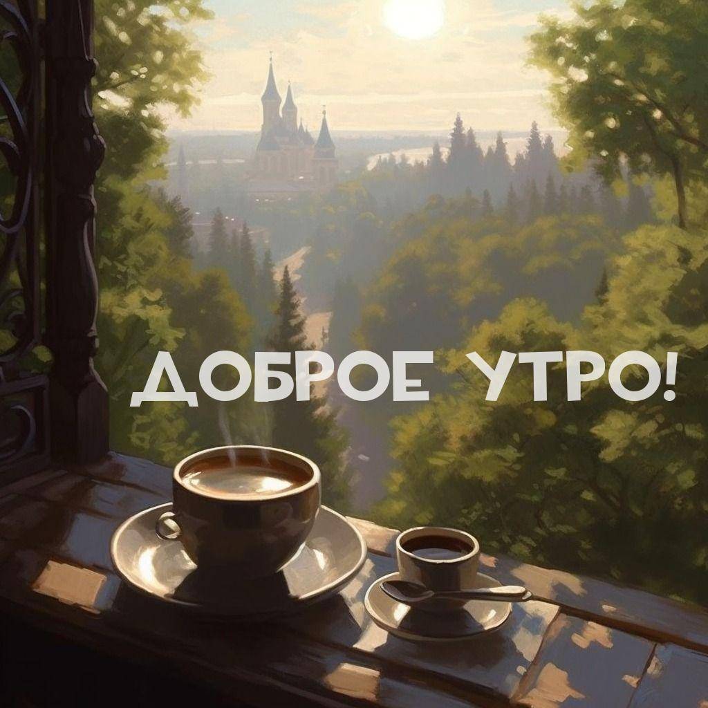 Утро, чашка кофе и эспрессо на балконе