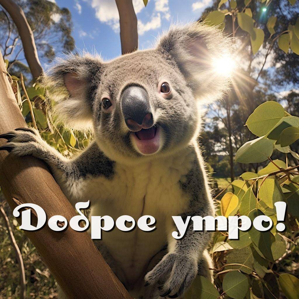 Утро, игривый коала на дереве, солнечная погода