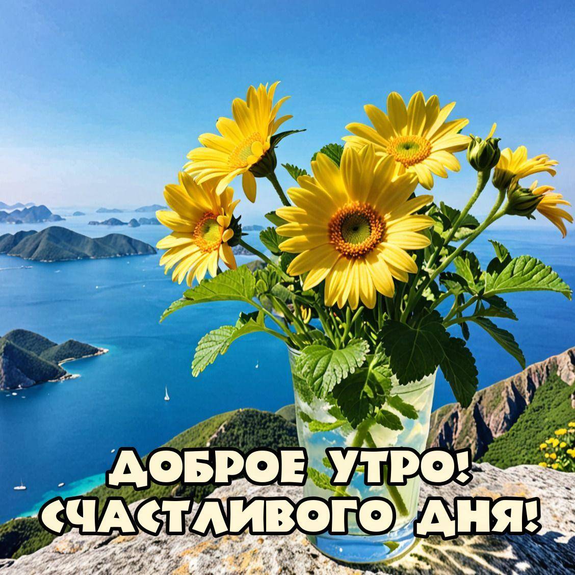 Утро, крупный план букета из желтых гербер в вазе
