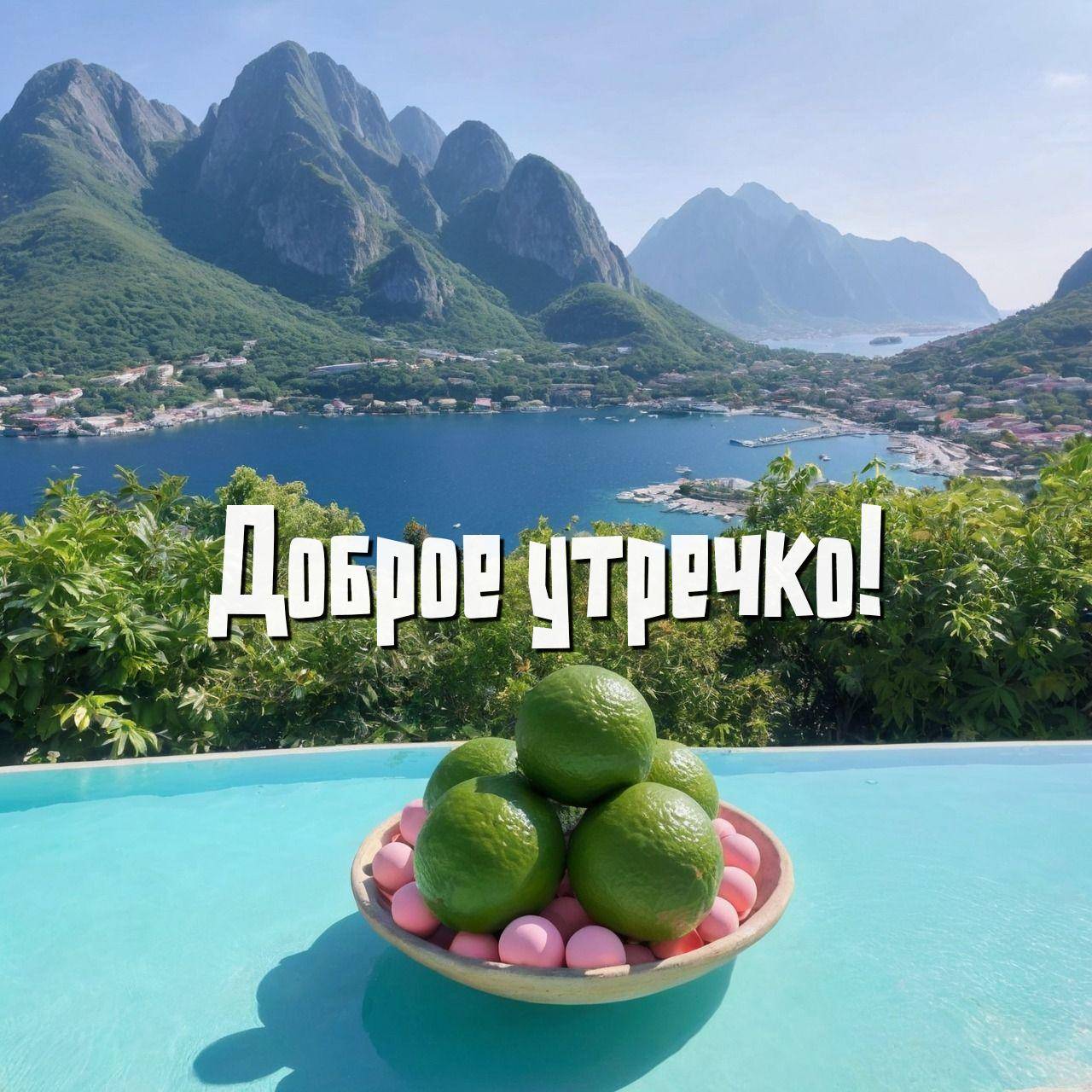 Утро, на переднем плане миска с лаймами и розовыми сферами