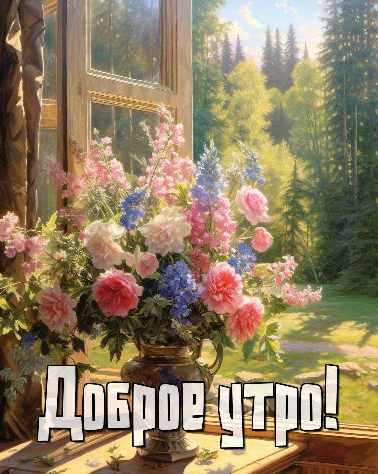 Утро, натюрморт с букетом цветов на подоконнике