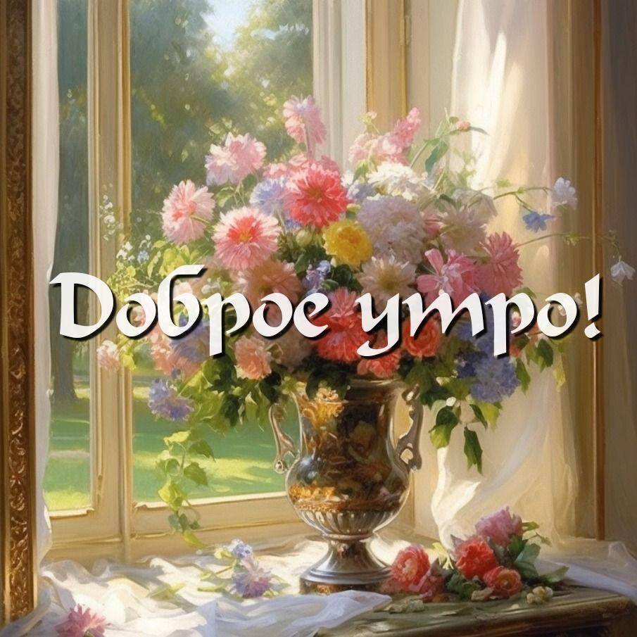 Утро, натюрморт с цветами в вазе на подоконнике