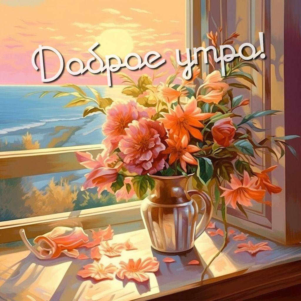 Утро, натюрморт с цветами в вазе на подоконнике