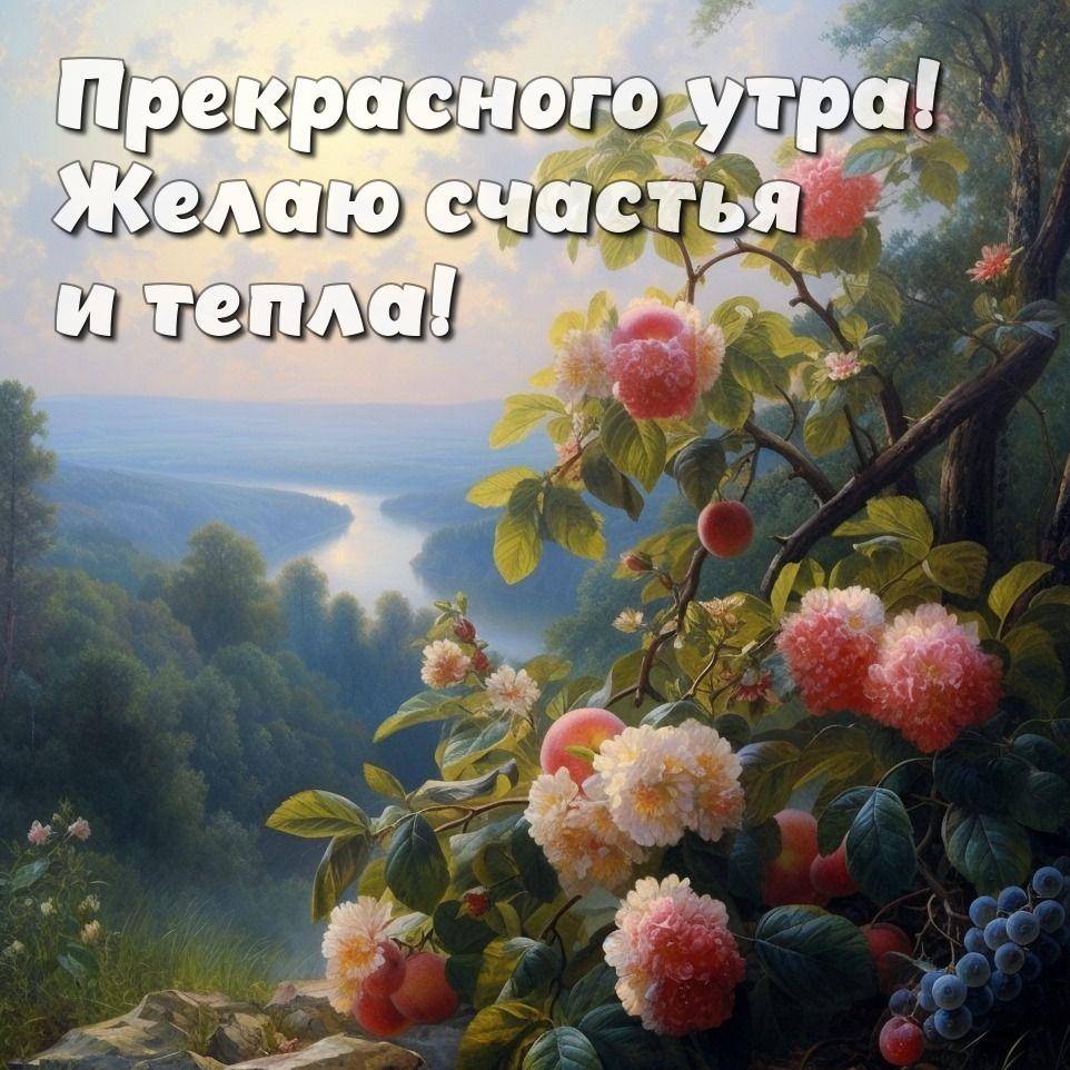 Утро, прекрасный пейзаж с рекой и лесом