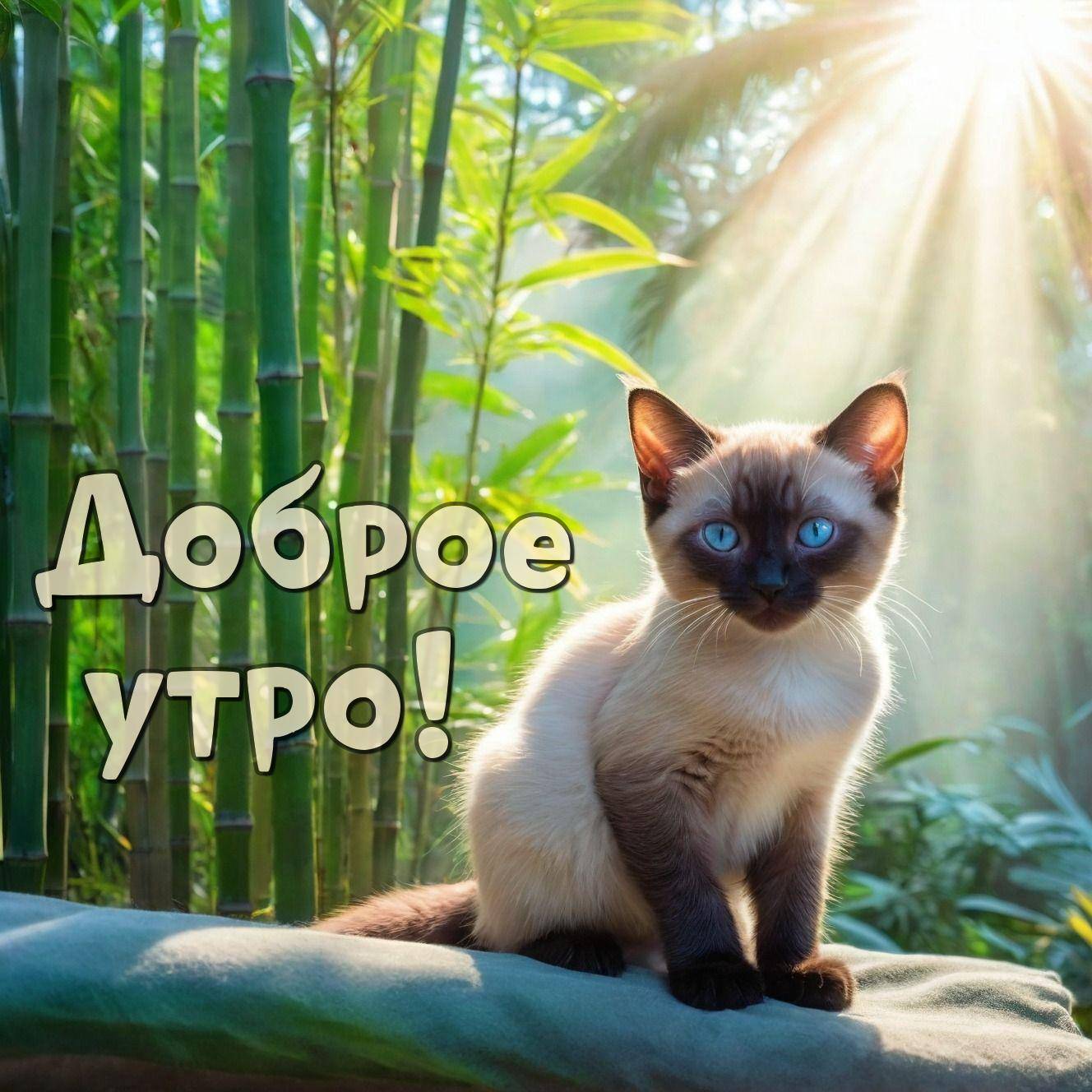 Утро, сиамский котенок с голубыми глазами, сидящий на мягкой поверхности