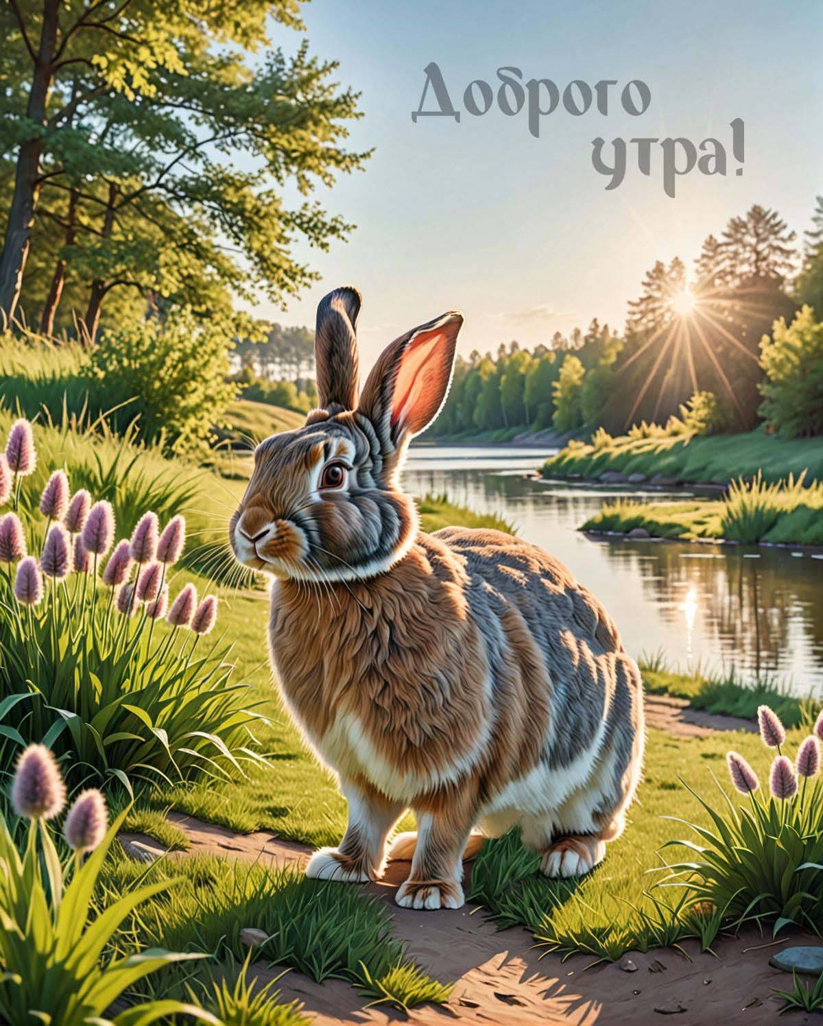 Утро, симпатичный заяц на лесной тропинке