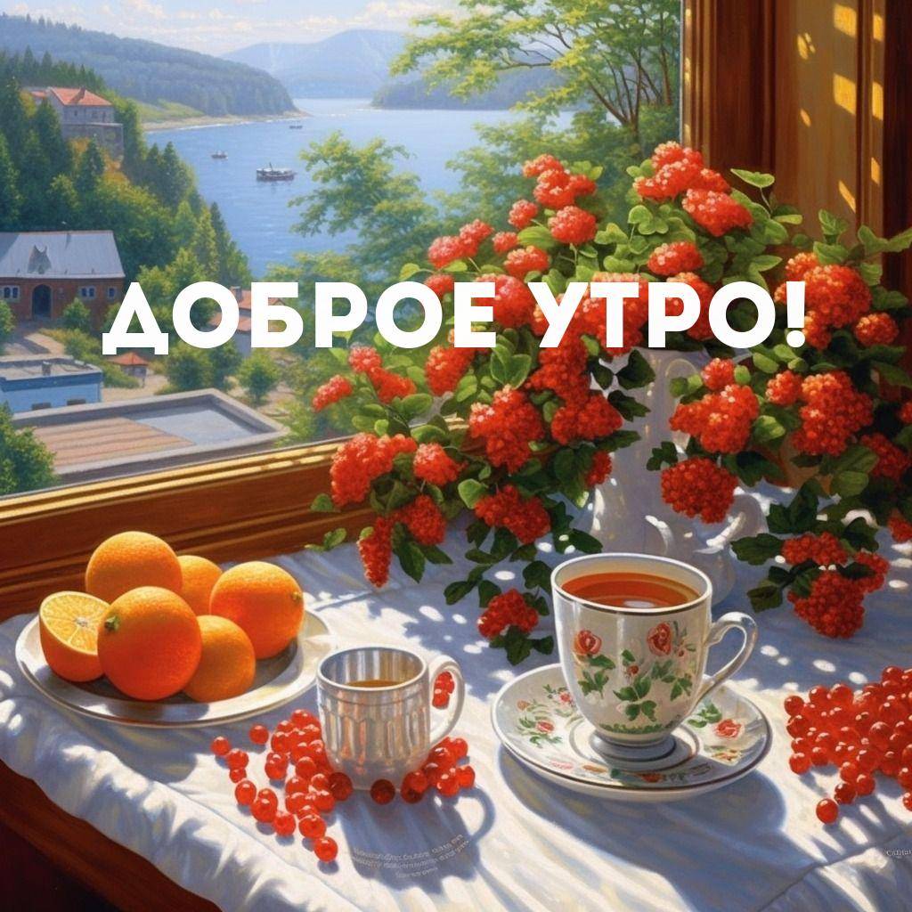 Утро, светлая сцена с букетом цветов и столом
