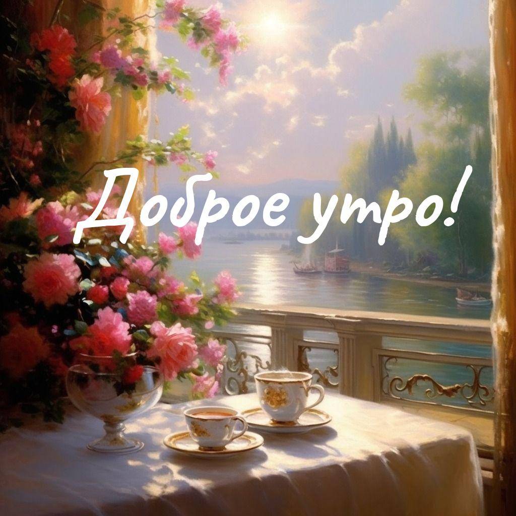 Утро, уютная сцена с видом на водоем