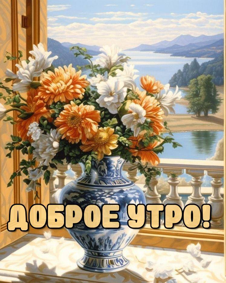 Утро, ваза с цветами у окна