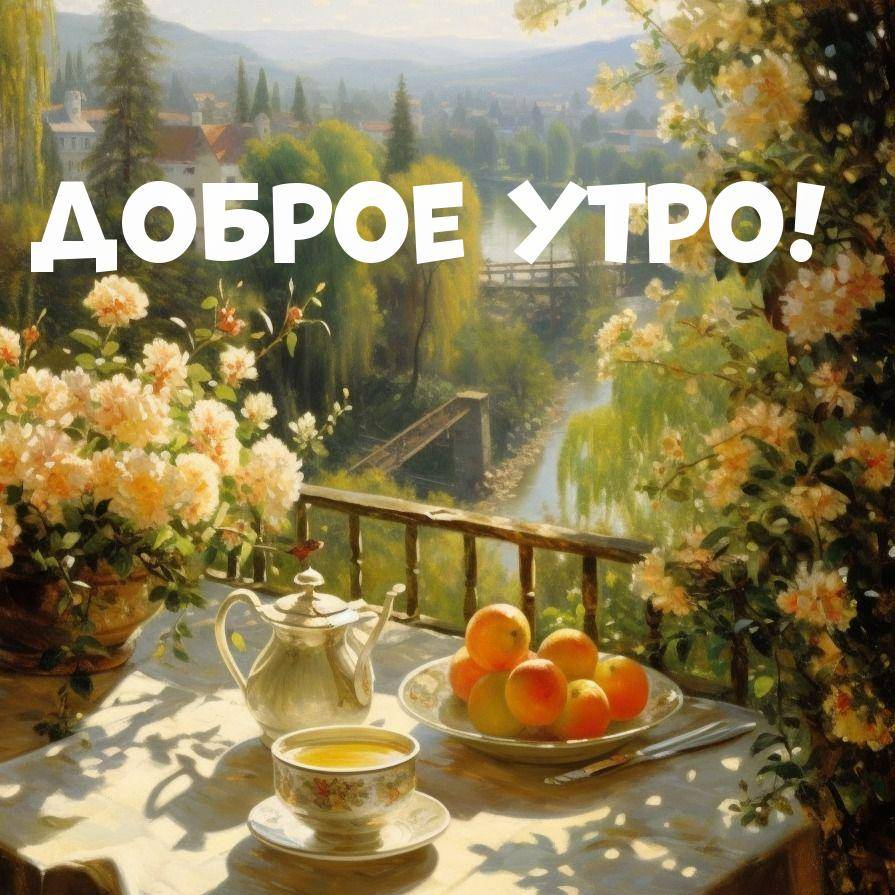Утро, живописная сцена на балконе