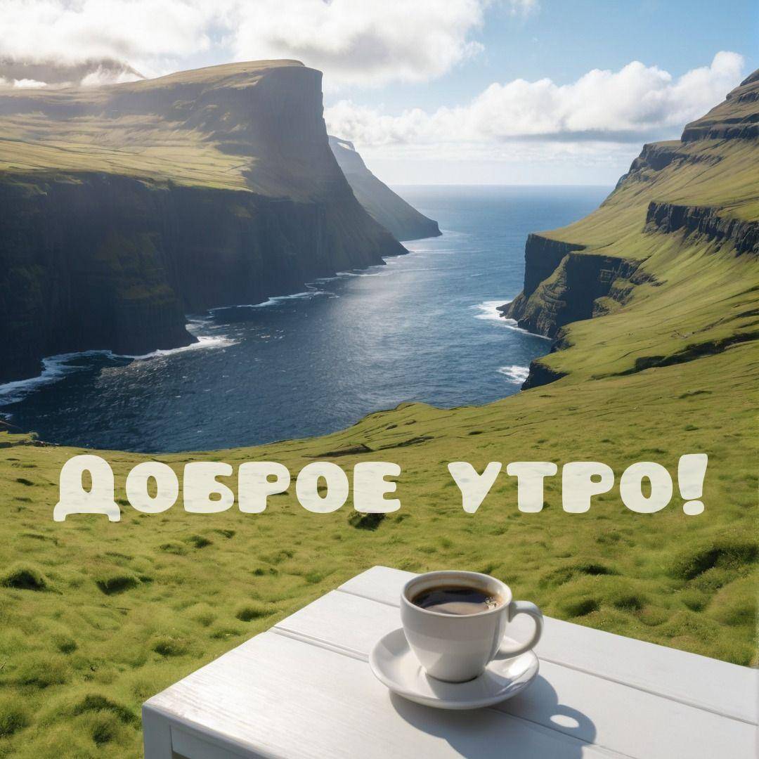 Утро, живописный пейзаж с высокими скалами и столом