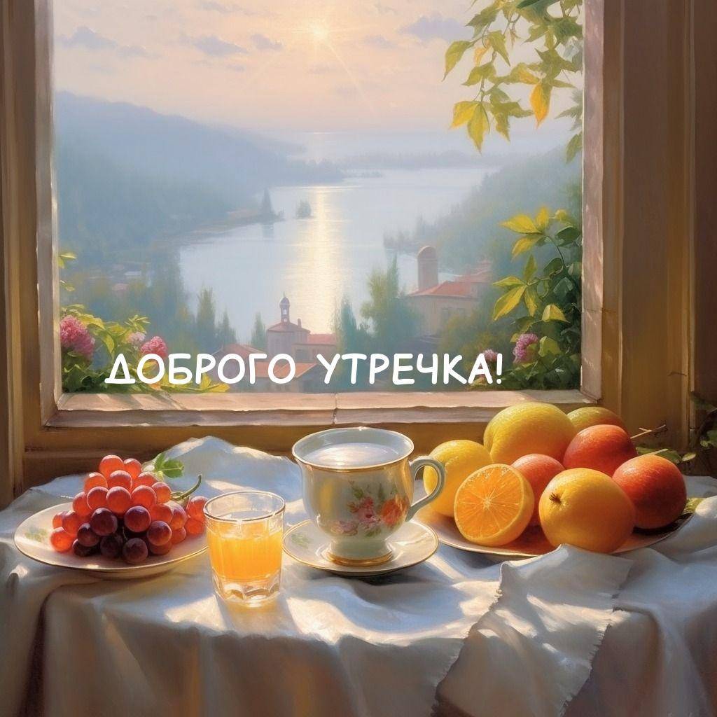 Утро, живописное окно с видом на озеро и холмы