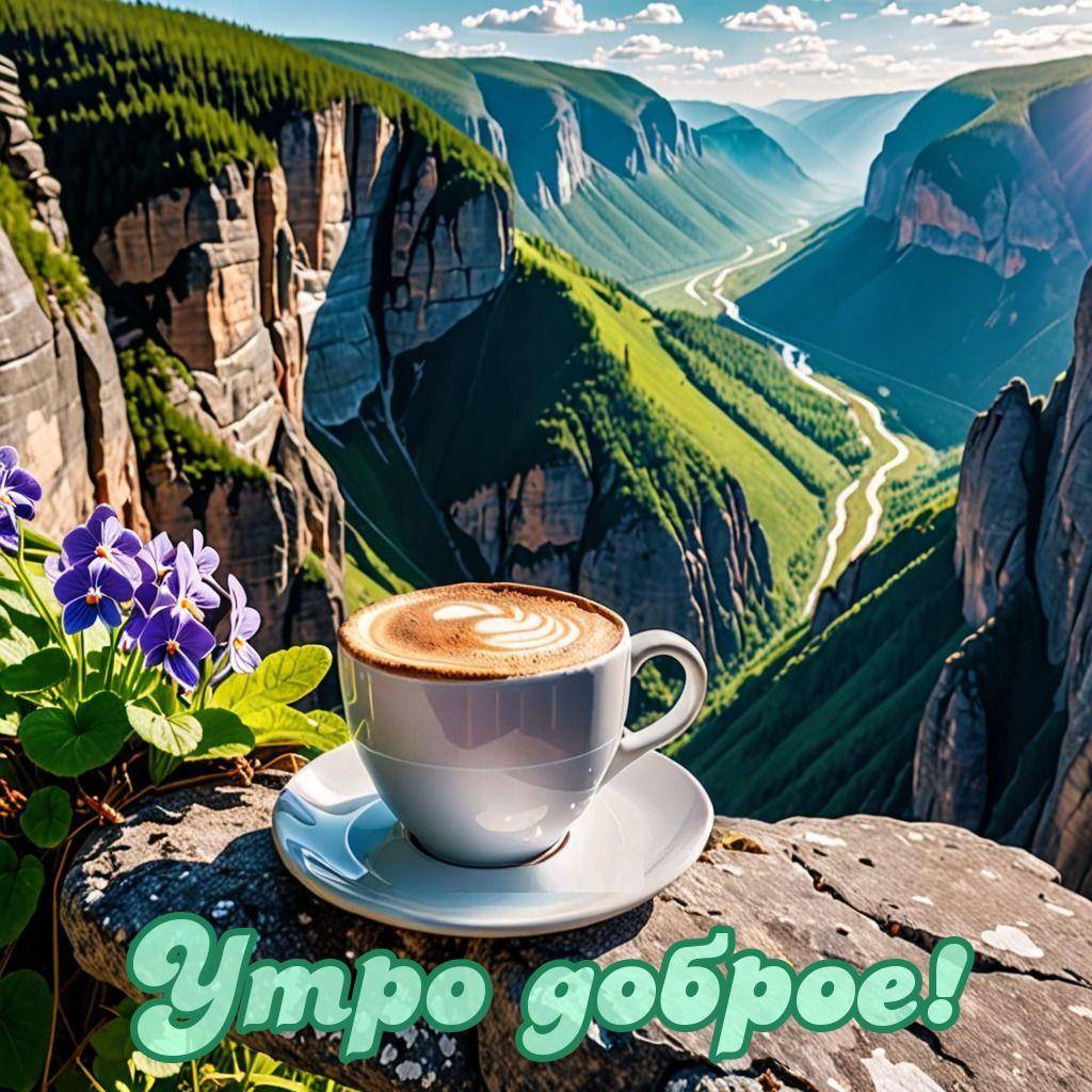 Утро, чашка кофе с узором на молочной пенке на скале