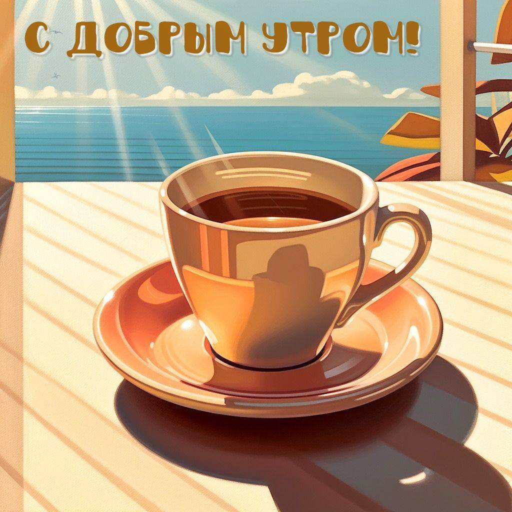 Утро, чашка с напитком под солнечными лучами