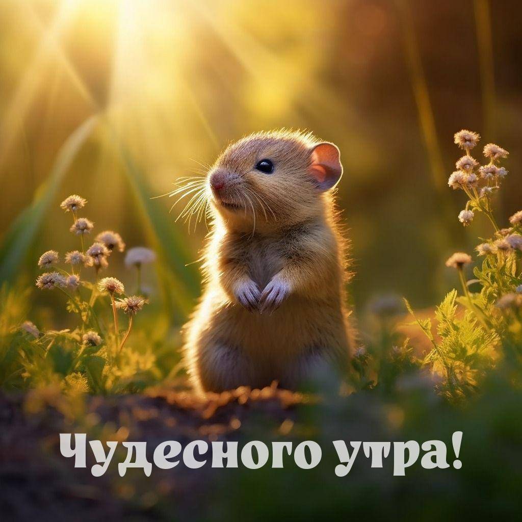Утро, милый грызун на фоне солнечного света