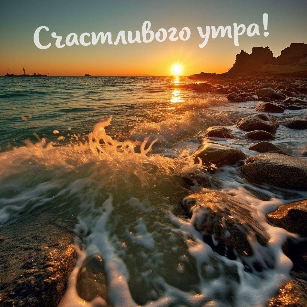 Утро, море закат, солнце за горизонтом