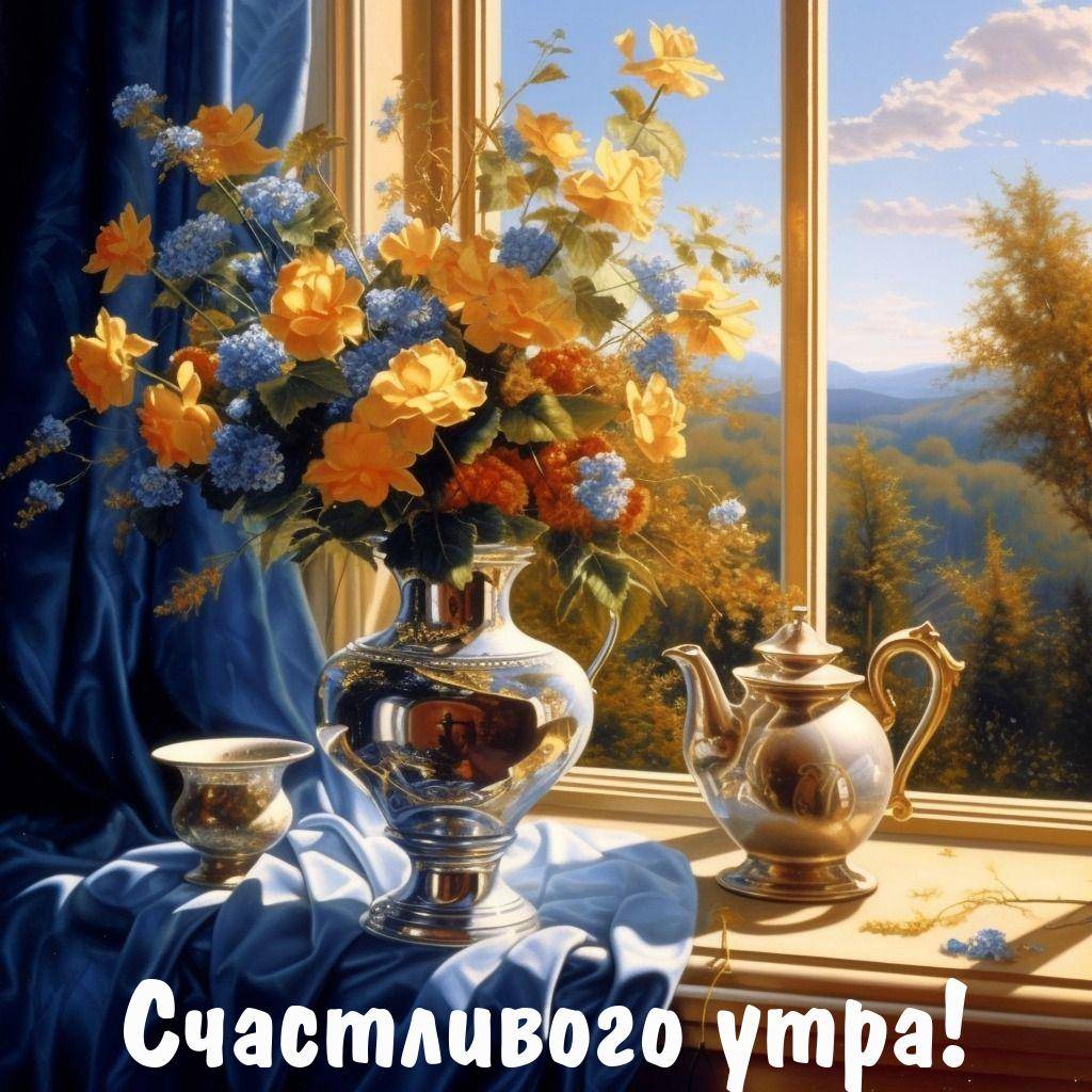 Утро, натюрморт с цветами в вазе, осенний пейзаж
