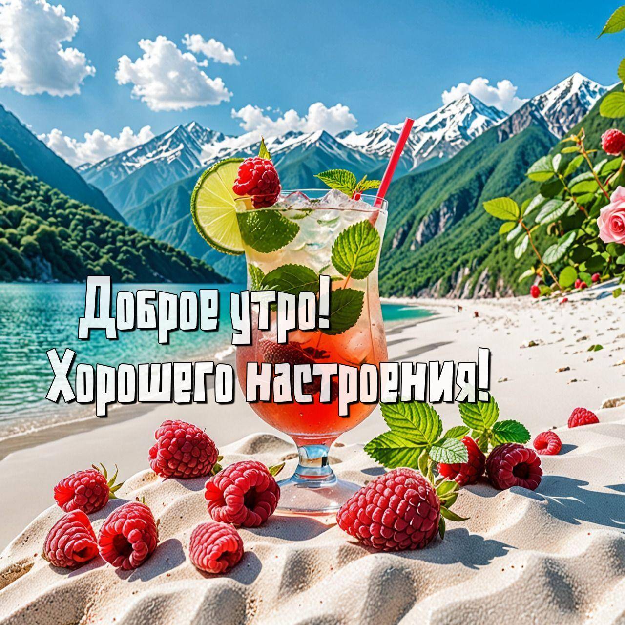 Утро, освежающий коктейль с лимоном и малиной на пляже