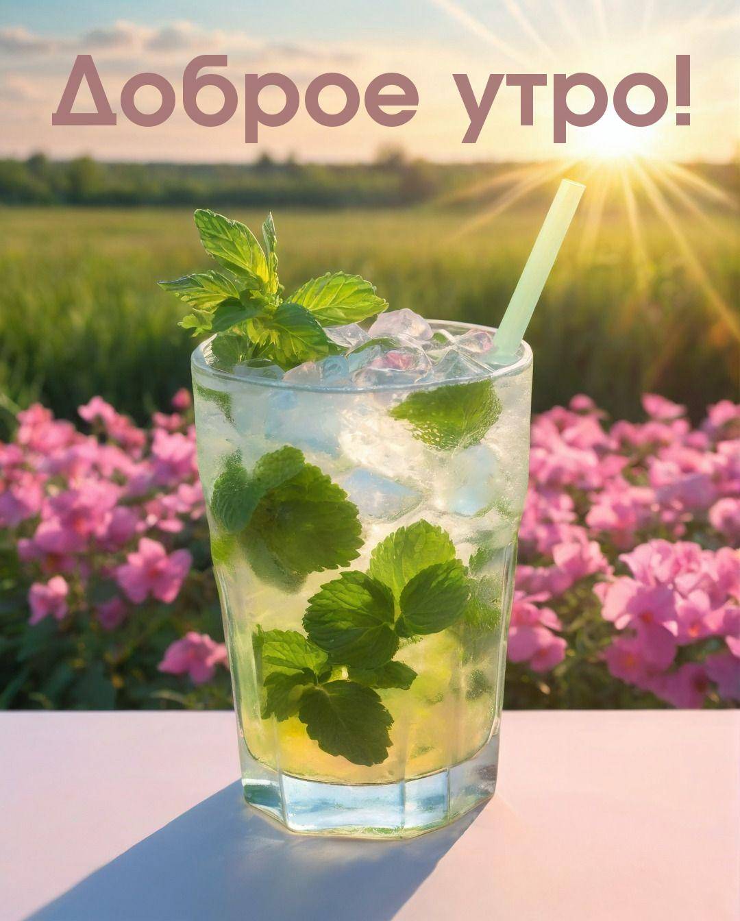 Утро, освежающий напиток на фоне летнего поля