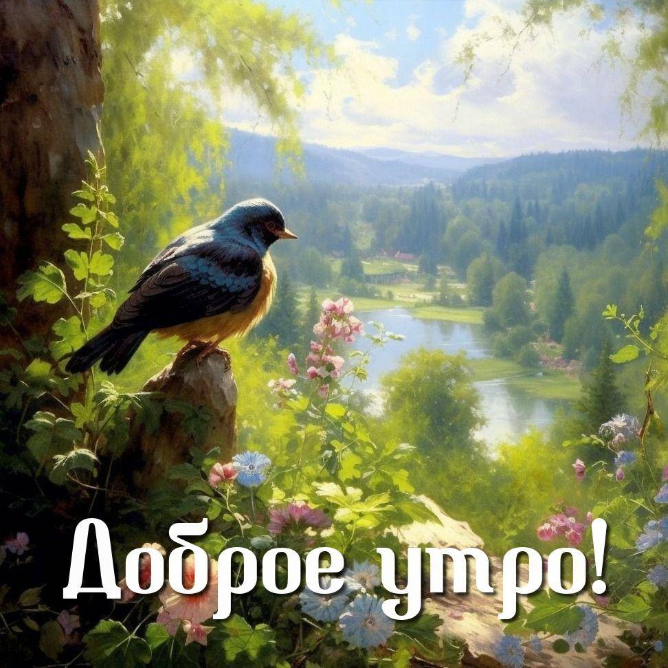 Утро, птица с ярким оперением на ветке