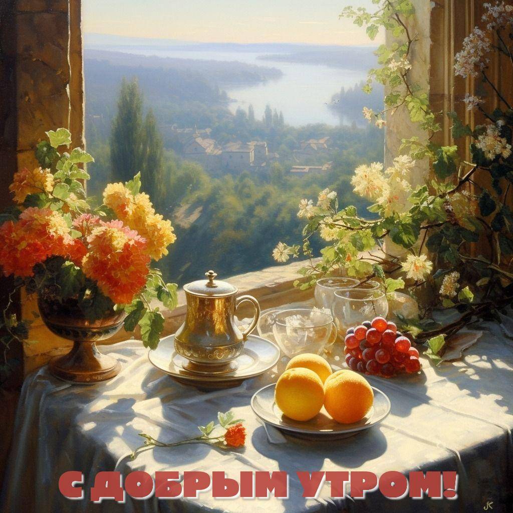 Утро, солнечный натюрморт на подоконнике с фруктами