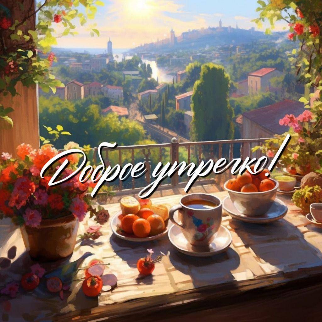 Утро, уютная терраса с видом на город