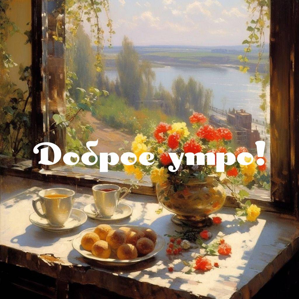 Утро, уютный натюрморт с напитками и булочками на подоконнике