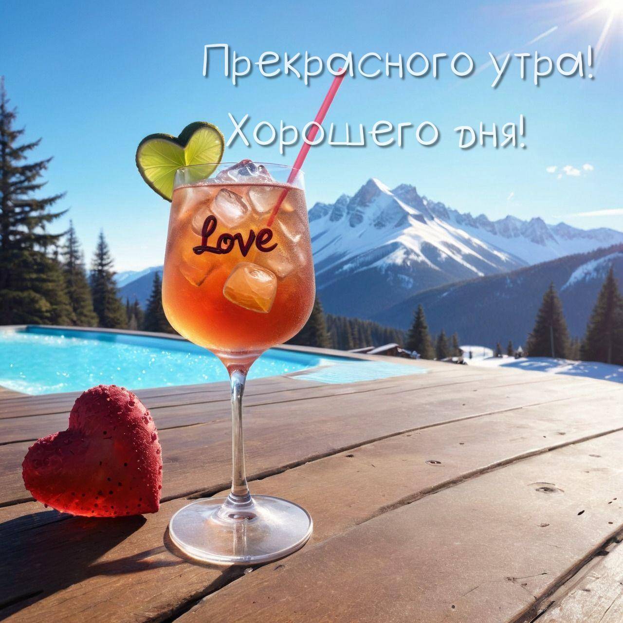 Утро, бокал с напитком, кубиками льда и ломтиком лайма