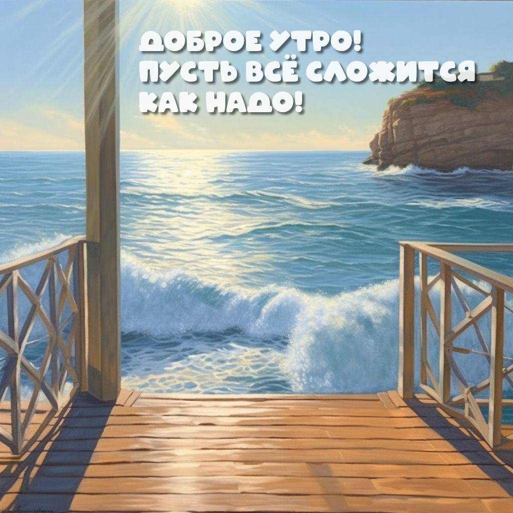 Утро, деревянная терраса с видом на море