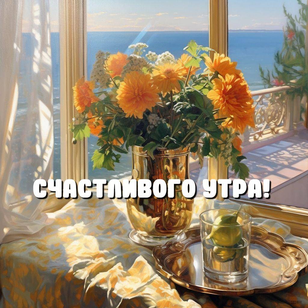 Утро, натюрморт на подоконнике с медной вазой и стаканом воды