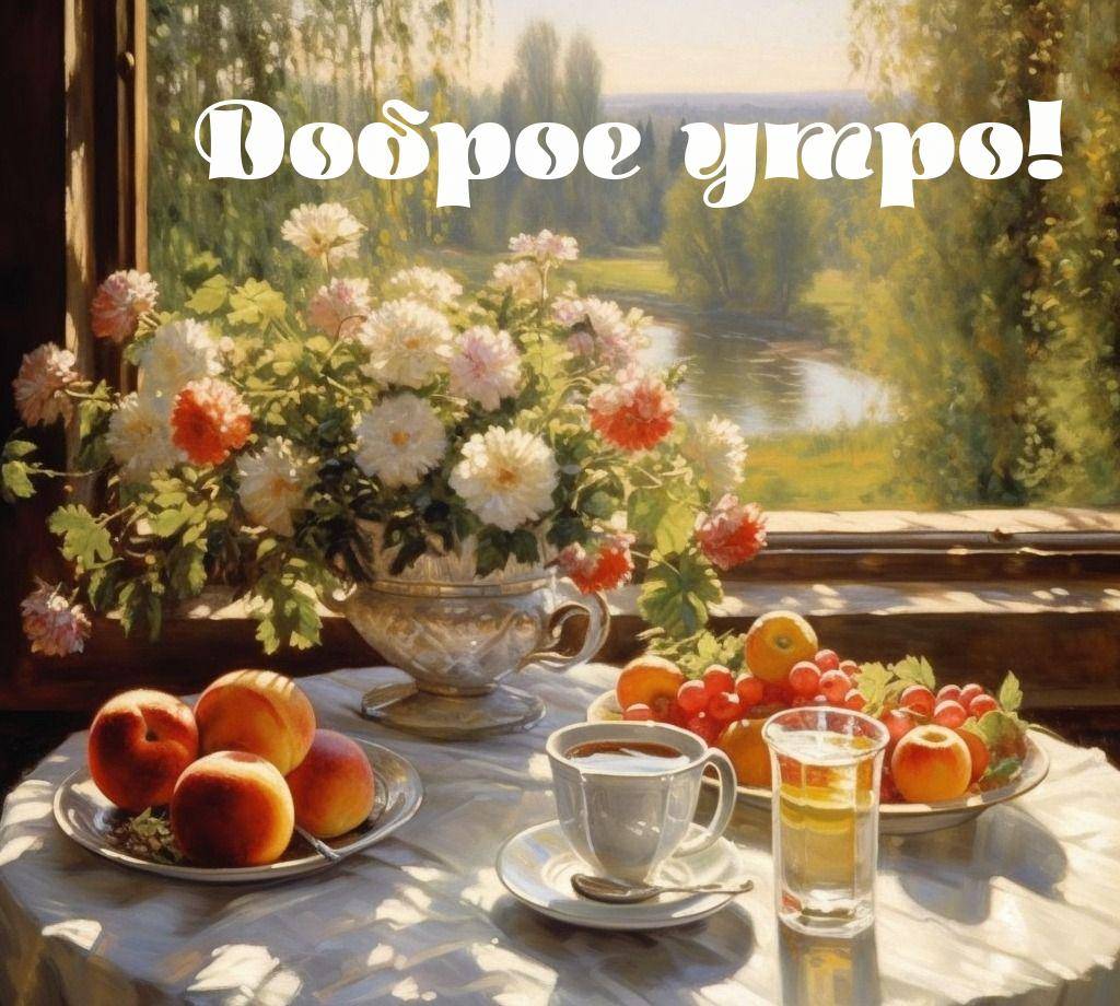 Утро, натюрморт со столом и цветами