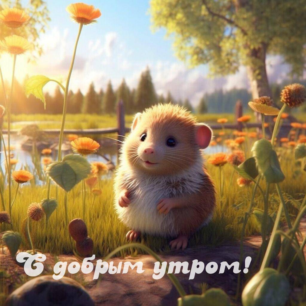 Утро, очаровательный хомячок на солнечной поляне