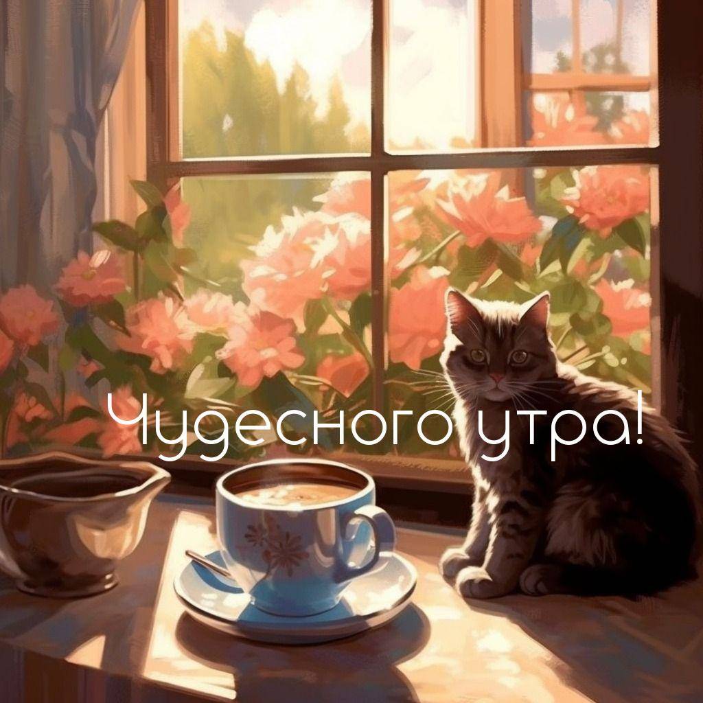 Утро, уютный интерьер с котом на подоконнике