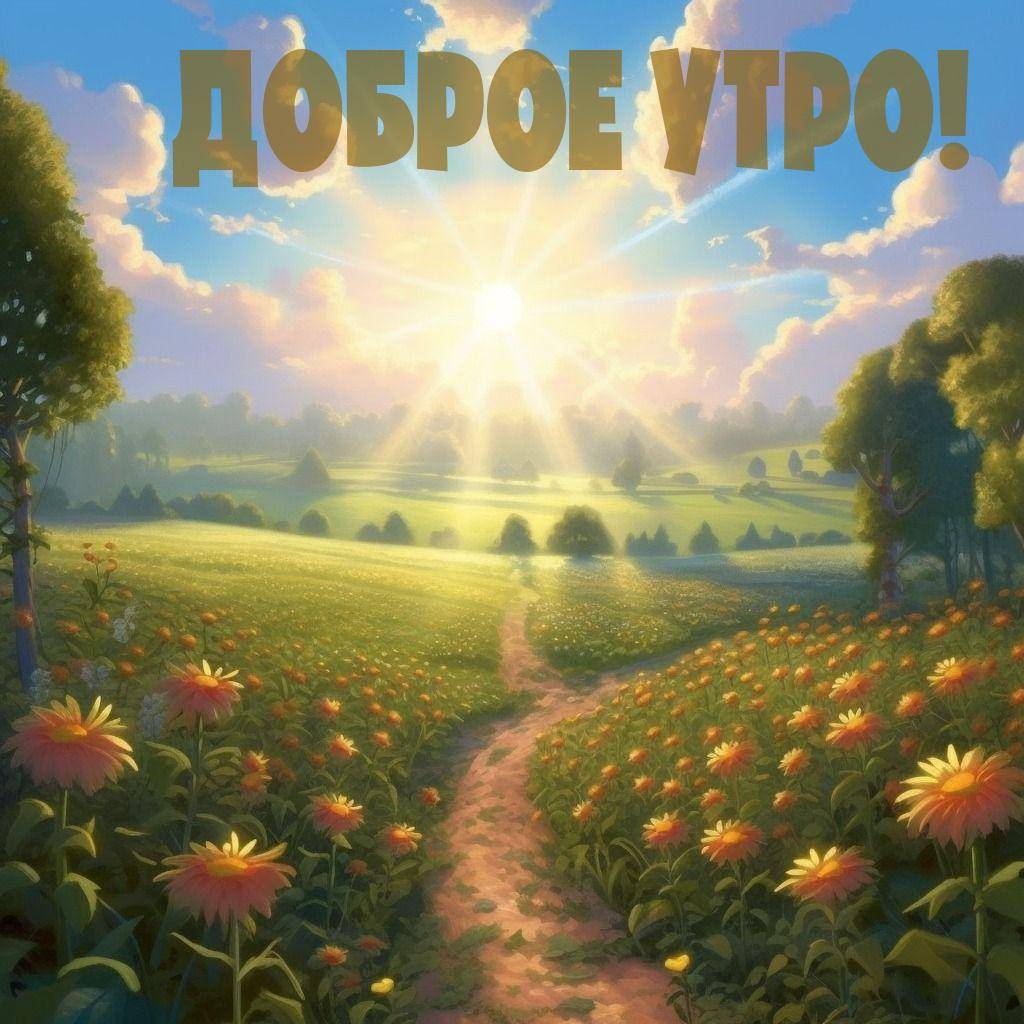 Утро, живописная солнечная сцена с полем маргариток