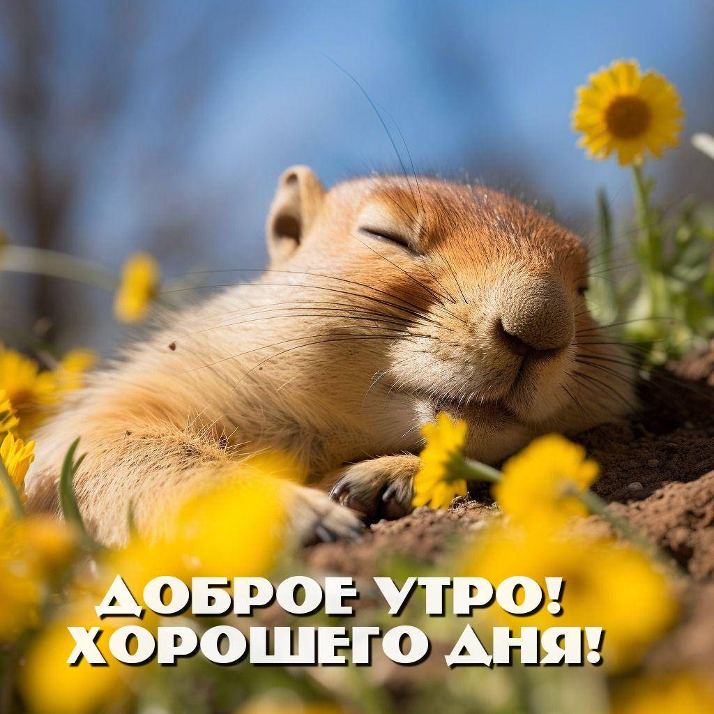 Утро, небольшой грызун спит среди жёлтых цветов