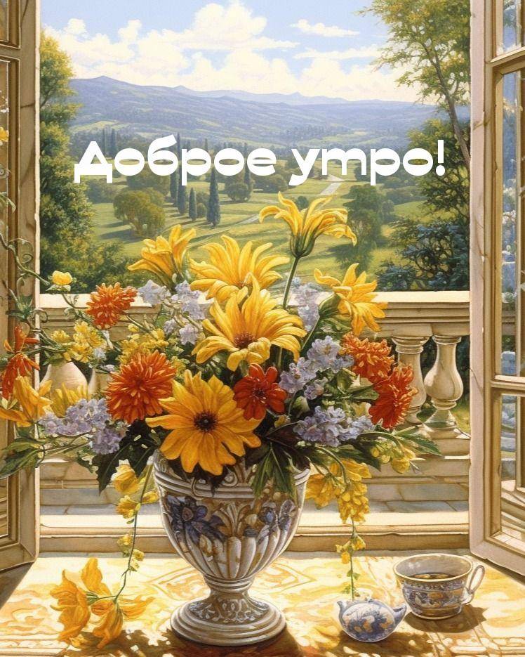 Утро, ваза с герберами на столе у окна
