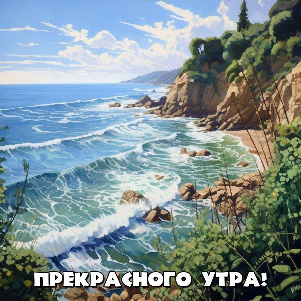 Утро, живописный морской пейзаж с лазурной водой
