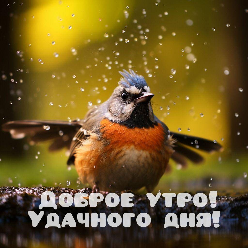 Утро, яркая маленькая птица купается в воде