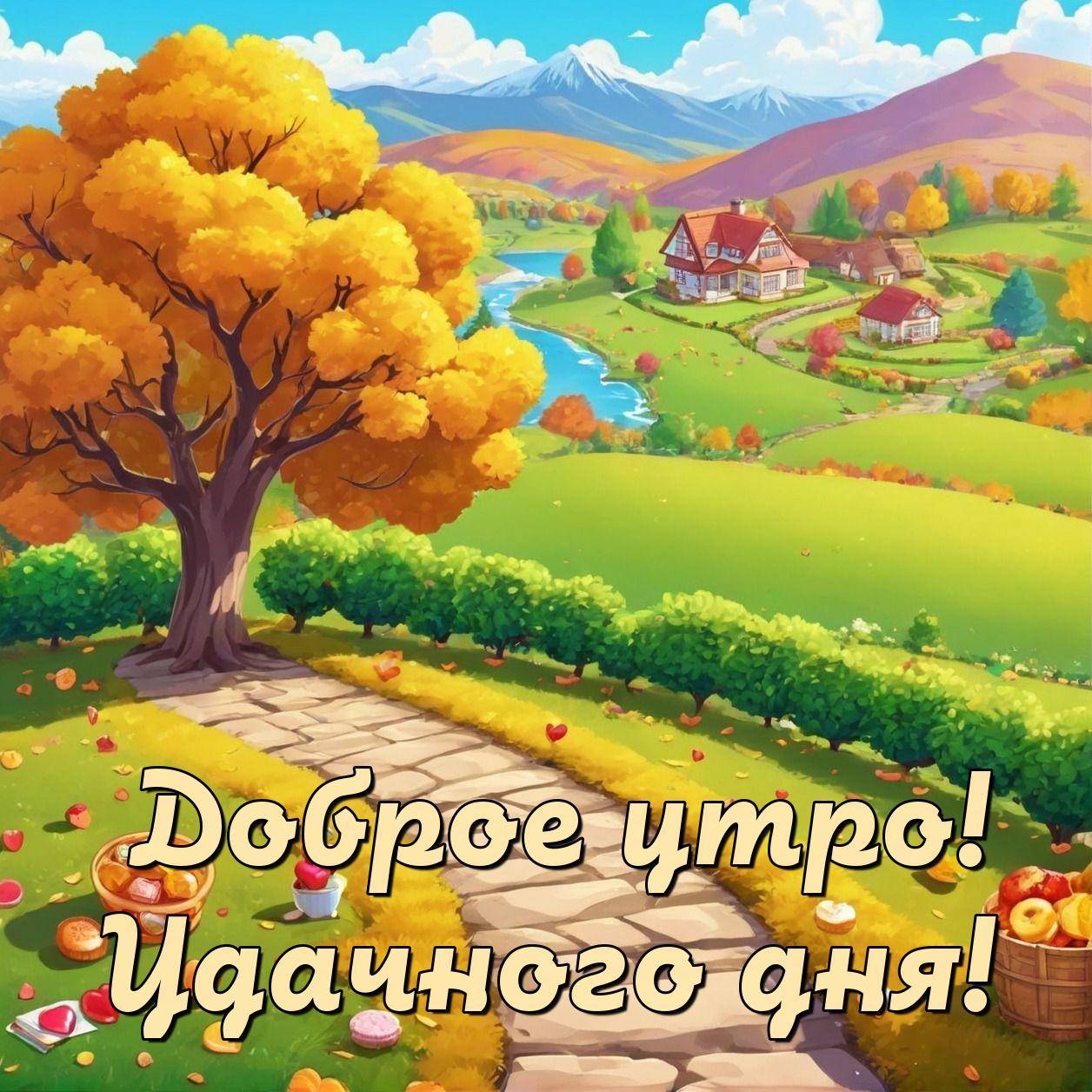 Утро, яркая осенняя сцена с золотым деревом и дорожкой
