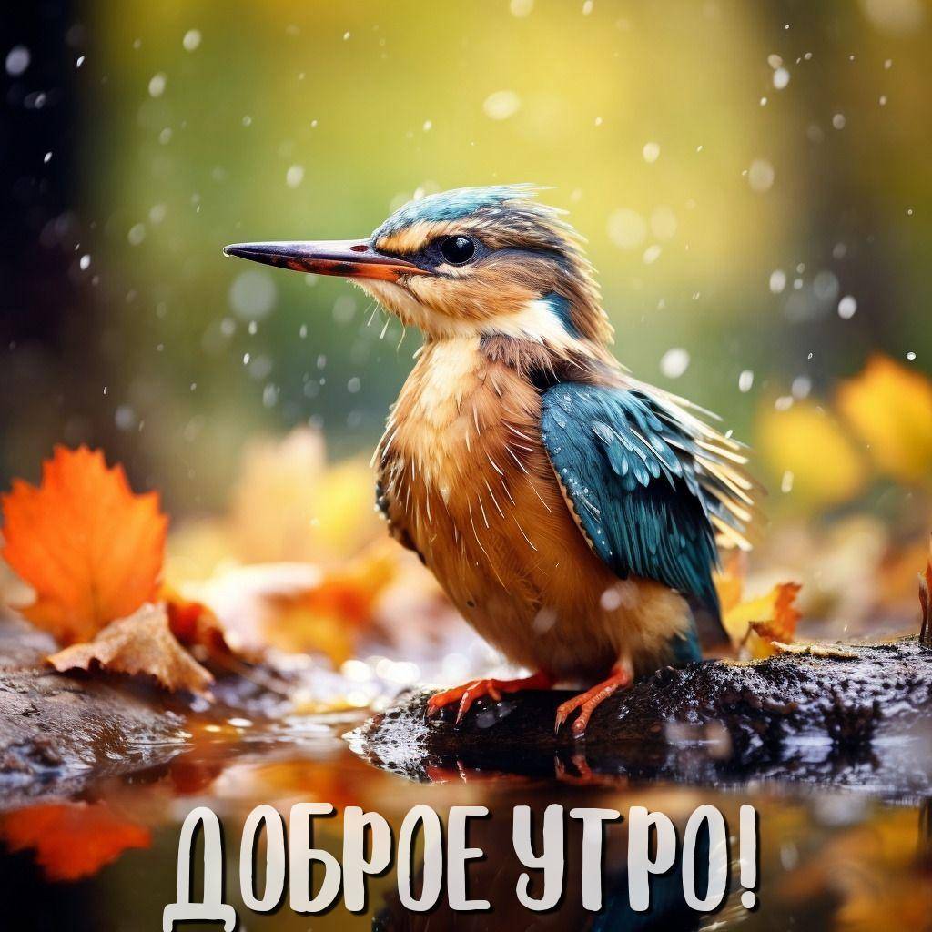 Утро, яркая птичка на камне