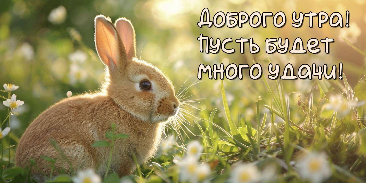 Утро, маленький заяц в траве с цветами под солнечным светом