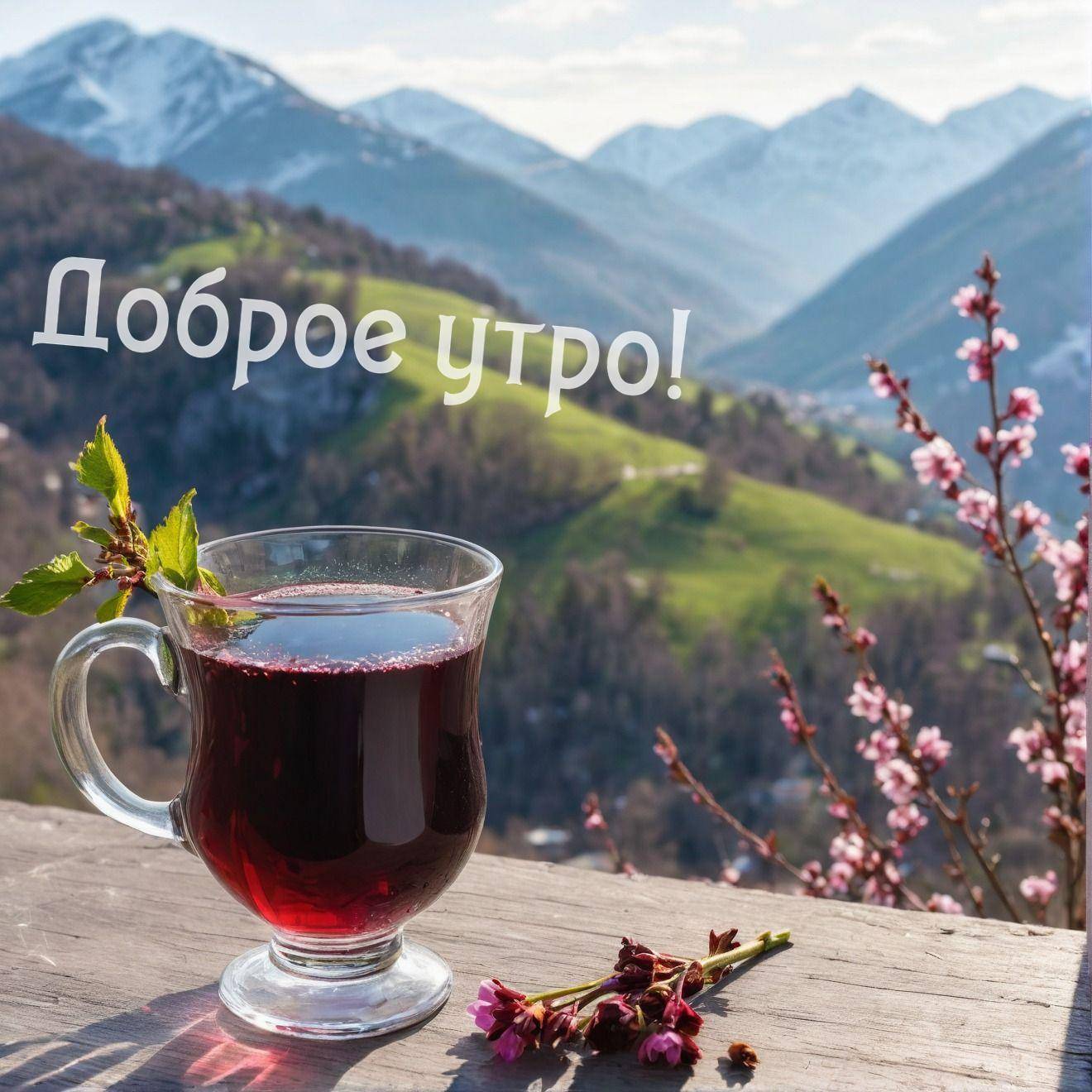 Утро, стакан с красной жидкостью, украшенный мятой