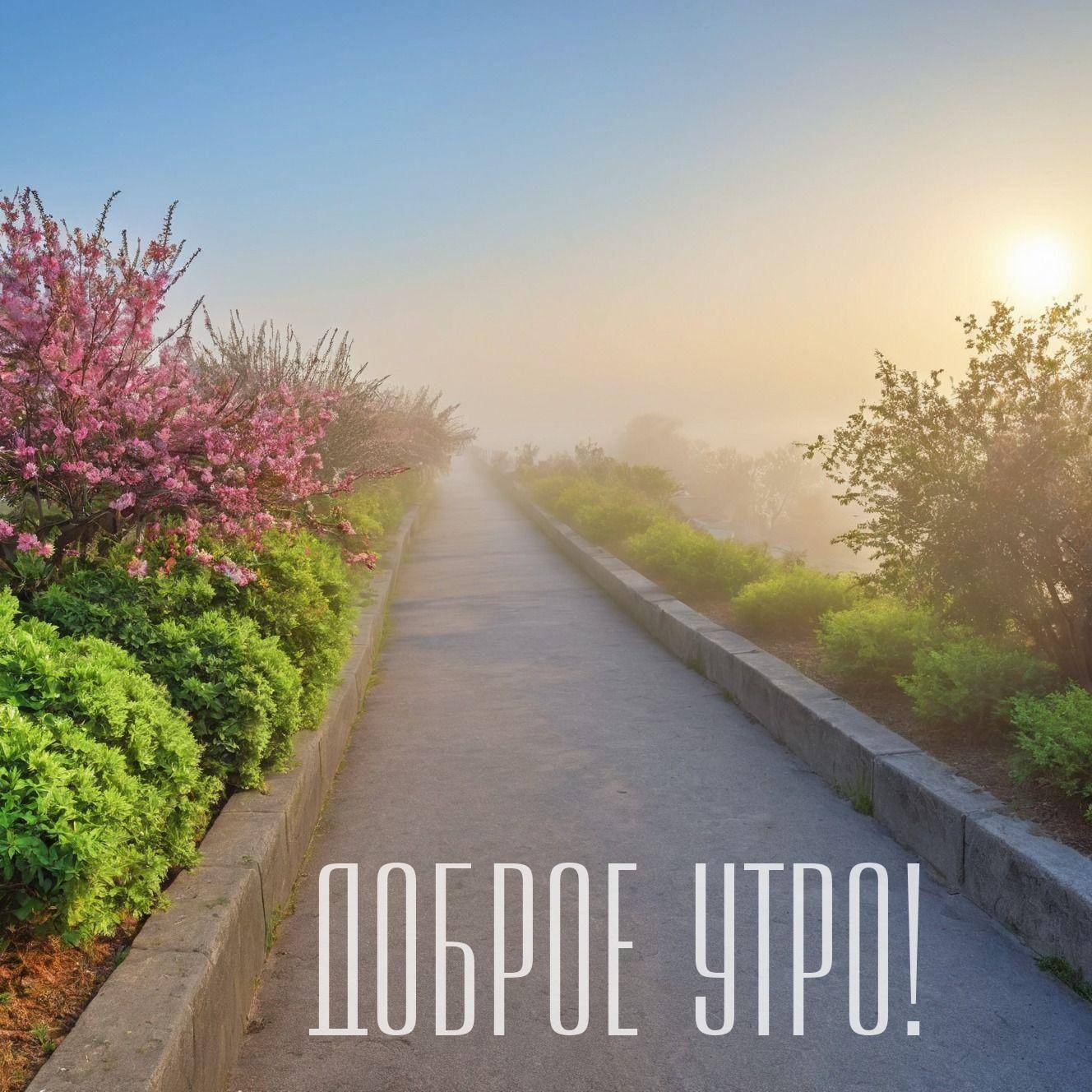 Утро, тропинка на фоне восходящего солнца