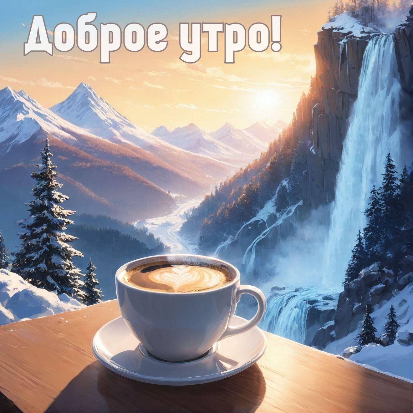 Утро, чашка кофе с сердечком на деревянной поверхности